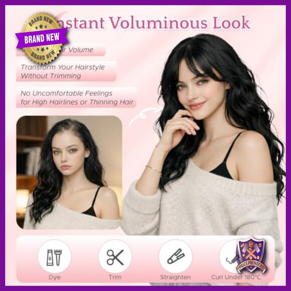Human Hair Topper with Side Bangs 10 Inch Lightweight Lace Base Clip In main image 4